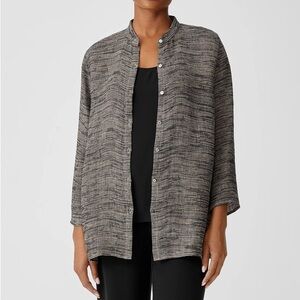 Eileen Fisher Organic Linen Gauze Strata Mandarin Collar Shirt Size Small